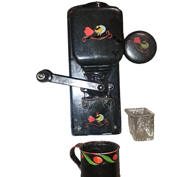 FABULOUS VINTAGE 14" Hand Painted Wall Mount Ceramic & Wood Coffee Grinder - Picture 15 of 16